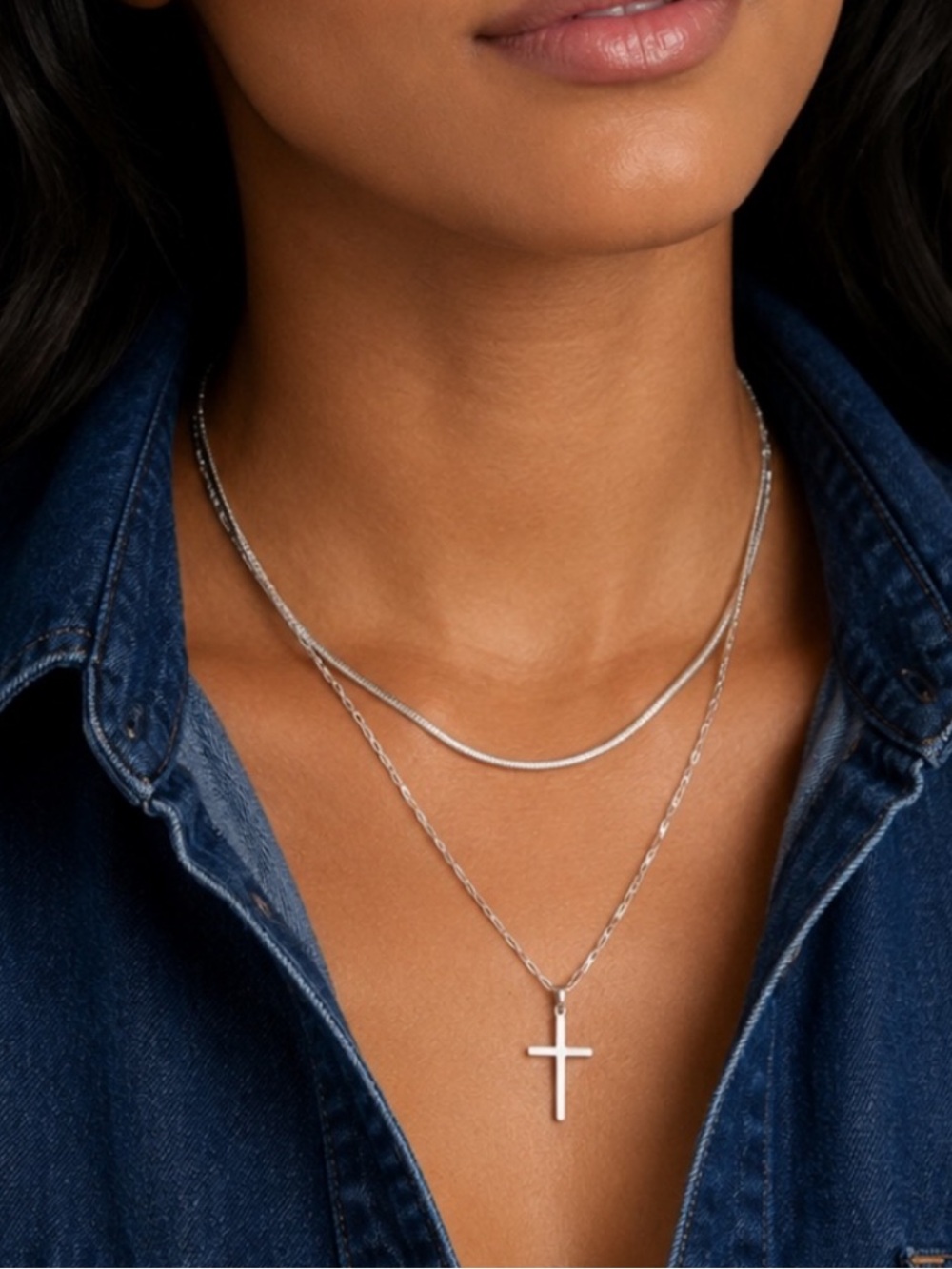 New! Silver Cross Stack Necklace Set (1008) NWOT